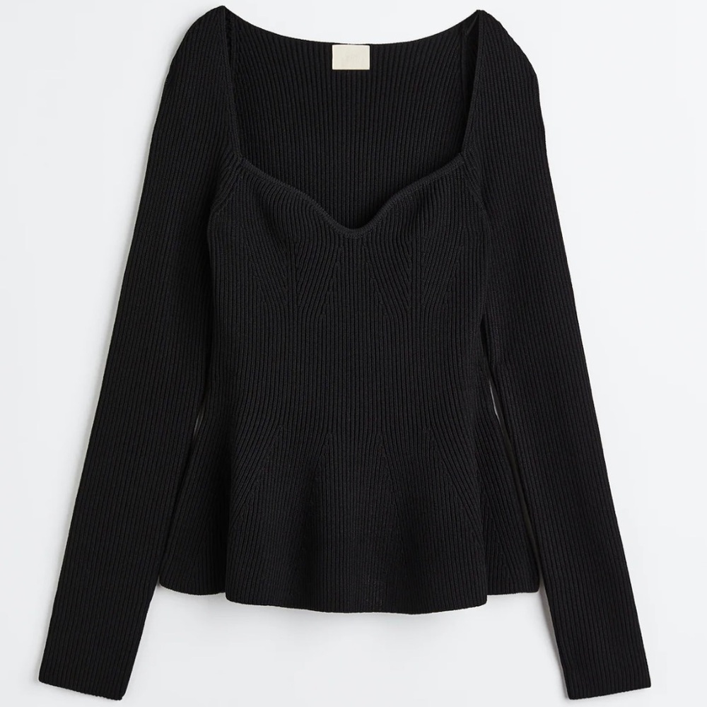 H&M Rib Knit Sweetheart Neckline Long Sleeve Sweater Top Women’s Size Large